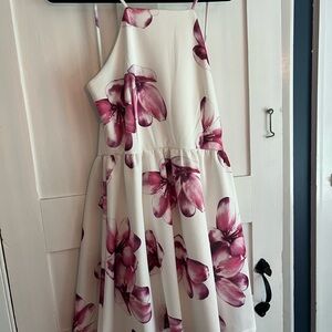 Floral White&Pink Open Back Dress